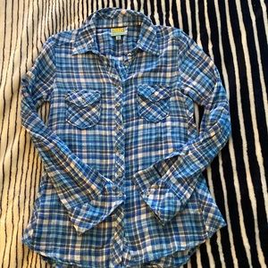 C&C California Blue Plaid Button Up Blouse Collar Shirt Size Small